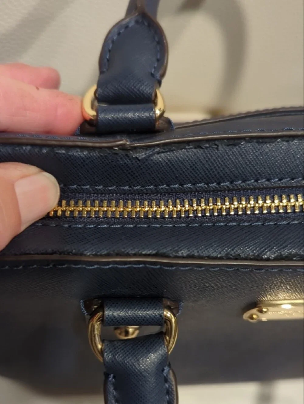 Michael Kors Navy Saffiano Satchel with Gold Hardware Has Callouts** - Picture 4 of 9